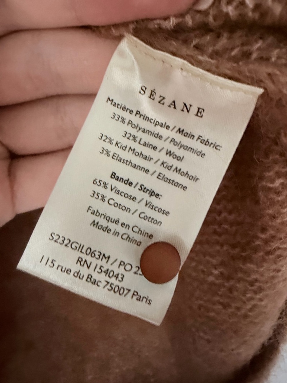 Sezane Lizy Cardigan Camel Gold Polka Dot French Wool size M brown sweater - Picture 5 of 5